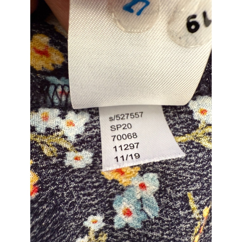 LOFT Women's L Navy Floral Print Faux Wrap V-Neck Long Sleeve Peplum Hem Blouse - Picture 10 of 10